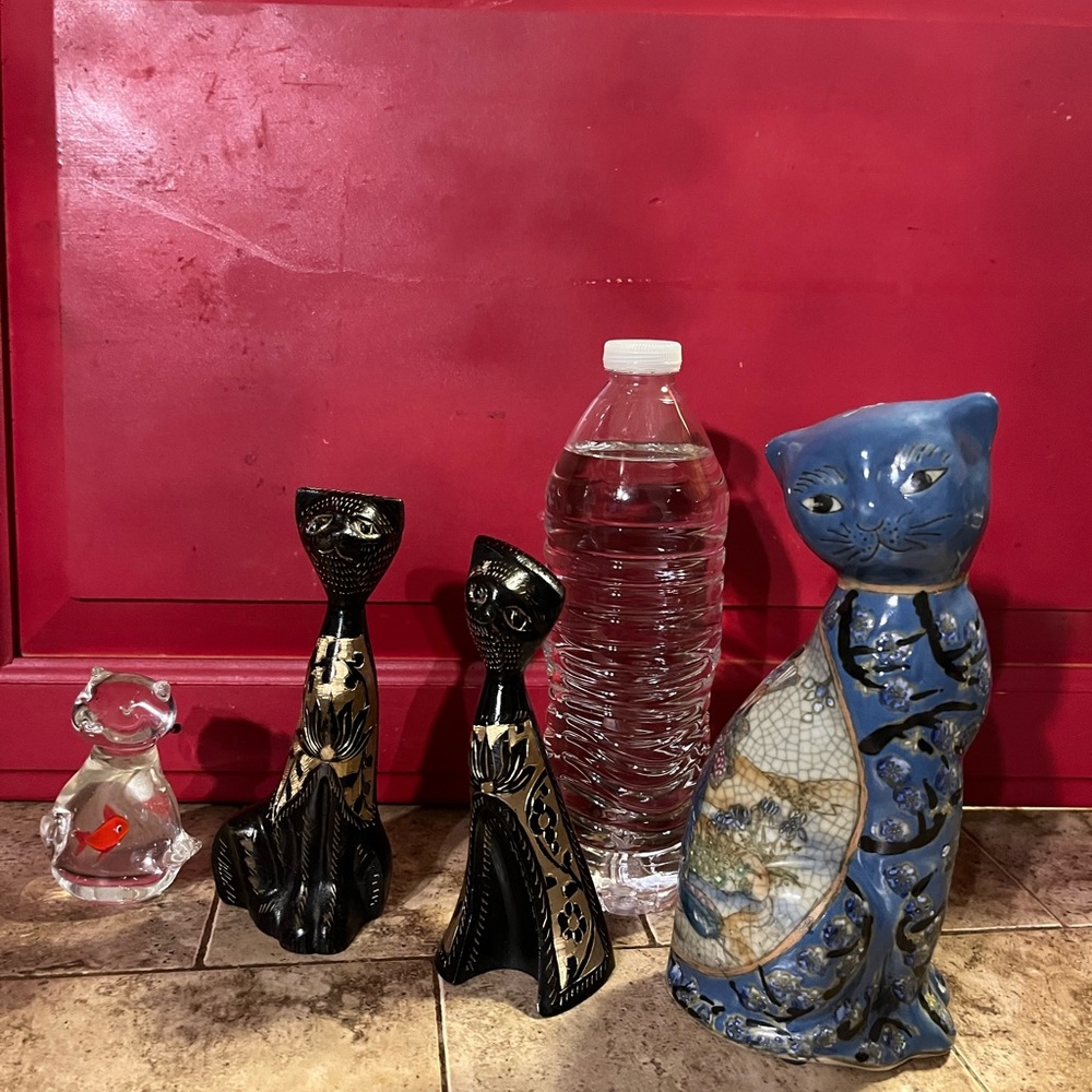 Vintage Cat Lot Bundle Cat Lovers Asian Paperweight Animals Kitty Glass Metal - Picture 12 of 12
